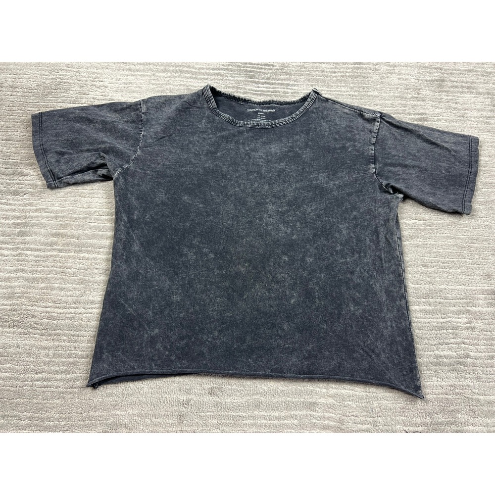 Caution to the Wind T-Shirt Women Small Grey Acid Wash Boxy Crop Top Cotton Tee